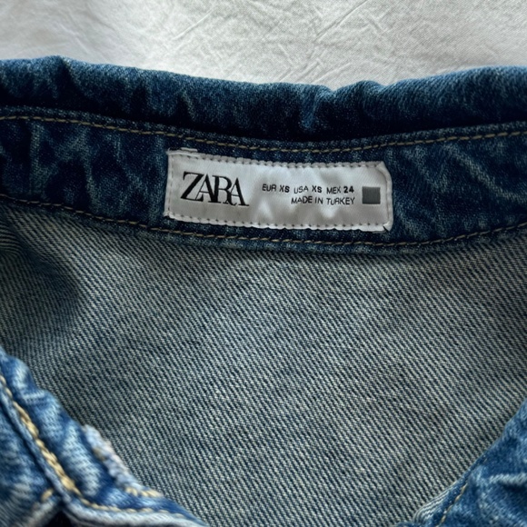 Zara Blue Denim Shirt Dress Cutout Detail Snap Front XS - Picture 5 of 5